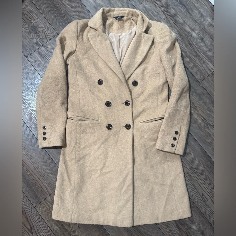F&F Camel Wool Blend Double Breasted Coat Women’s Tailored Classic